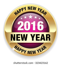 Purple new year 2016 badge with gold border