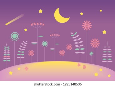 Purple night fairytale glade illustration