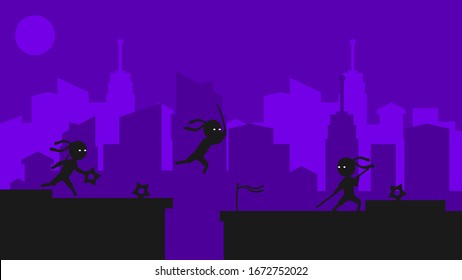 Purple Ninja Attack Ninja Background Vector City