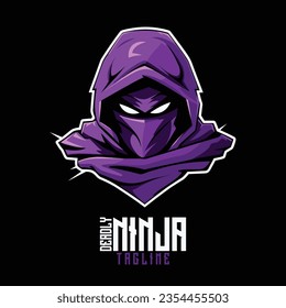 Purple Ninja Striker Artwork: Logo, Mascot, Illustration, Vector Graphic for Sport and E-Sport Gaming Teams, Deadly Ninja Mascot head
