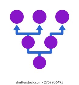 purple node skill upgrade tree diagram with blue arrows showing branching paths representing character ability progression level advancement and talent development used in rpg gaming and strategy design