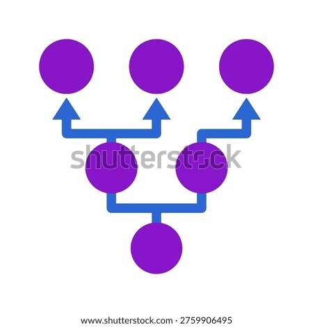 purple node skill upgrade tree diagram with blue arrows showing branching paths representing character ability progression level advancement and talent development used in rpg gaming and strategy design