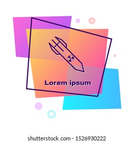 Purple Nuclear rocket icon isolated on white background. Rocket bomb flies down. Color rectangle button. Vector Illustration