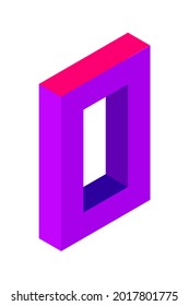 Purple number 0 in isometric style. Isolated on white background. Learning numbers, serial number, price, place. Vector illustration