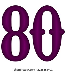 Purple Number Eighty Vector Illustration. Number 80 Isolated On A White Background
