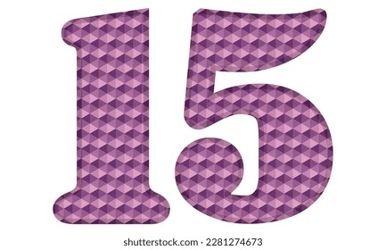 Purple Number Fifteen Vector Illustration. Number 15 With Hexagonal Pattern Isolated On A White Background
