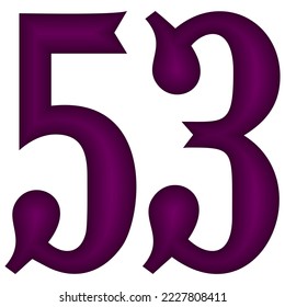Purple Number Fifty Three Vector Illustration. Number 53 Isolated On A White Background
