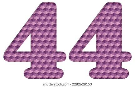 Ilustración De Cuatro Vectores Púrpura Número Cuarenta Y Cuatro. Número 44 Con Patrón Hexagonal Aislado En Fondo Blanco
