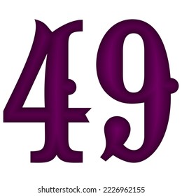 Purple Number Forty Nine Vector Illustration. Number 49 Isolated On A White Background
