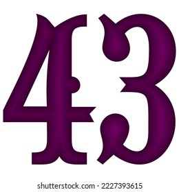 Purple Number Forty Three Vector Illustration. Number 43 Isolated On A White Background
