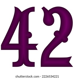 Purple Number Forty Two Vector Illustration. Number 42 Isolated On A White Background
