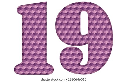 Purple Number Nineteen Vector Illustration. Number 19 With Hexagonal Pattern Isolated On A White Background
