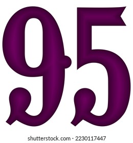 Violette Nummer neunzig Fünf Vektorgrafik. Nummer 95 einzeln auf weißem Hintergrund
