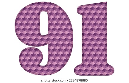 Ilustración De Un Vector Nueve Noventa Y Un Vecino. Número 91 Con Patrón Hexagonal Aislado En Fondo Blanco
