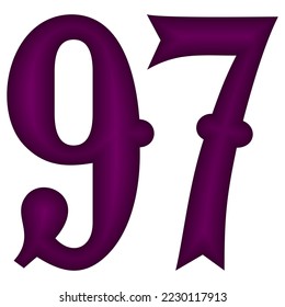 Purple Number Ninety Seven Vector Illustration. Number 97 Isolated On A White Background
