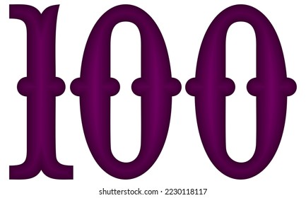 Purple Number One Hundred Vector Illustration. Number 100 Isolated On A White Background
