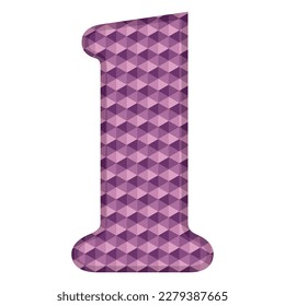 Ilustración del vector púrpura número uno. Número Uno Con Patrón Hexagonal Aislado En Fondo Blanco
