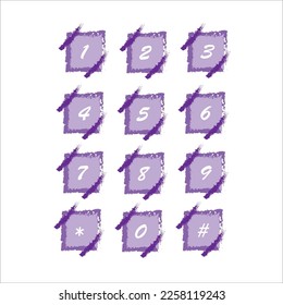 purple number set from 0 to 9 and complete with * and # symbols