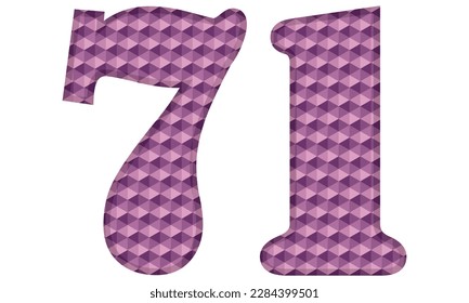 Ilustración Del Vector Número Púrpura Setenta Y Un. Número 71 Con Patrón Hexagonal Aislado En Fondo Blanco
