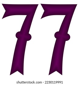 Purple Number Seventy Seven Vector Illustration. Number 77 Isolated On A White Background
