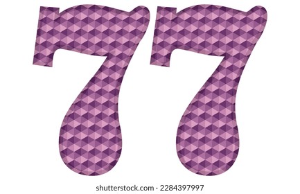 Ilustración Del Número Púrpura Setenta Y Siete Vectores. Número 77 Con Patrón Hexagonal Aislado En Fondo Blanco
