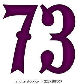 Purple Number Seventy Three Vector Illustration. Number 73 Isolated On A White Background
