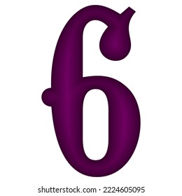 Purple Number Six Vector Illustration. Number 6 Isolated On A White Background

