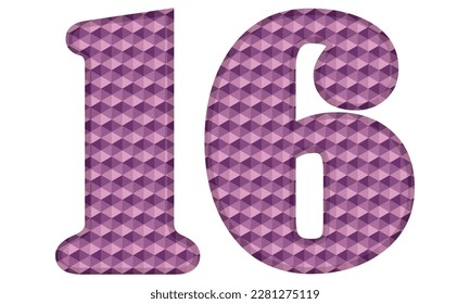 Purple Number Sixteen Vector Illustration. Number 16 With Hexagonal Pattern Isolated On A White Background
