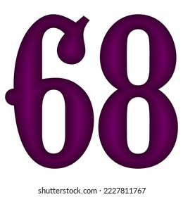 Purple Number Sixty Eight Vector Illustration. Number 68 Isolated On A White Background
