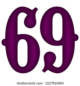 Purple Number Sixty Nine Vector Illustration. Number 69 Isolated On A White Background
