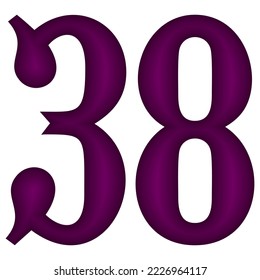 Purple Number Thirty Eight Vector Illustration. Number 38 Isolated On A White Background
