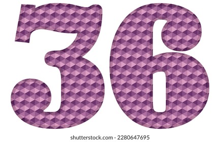 Purple Number Thirty Six Vector Illustration. Number 36 With Hexagonal Pattern Isolated On A White Background
