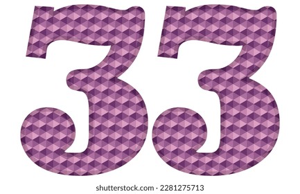 Purple Number Thirty Three Vector Illustration. Number 33 With Hexagonal Pattern Isolated On A White Background
