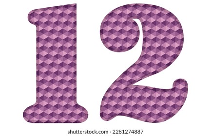 Purple Number Twelve Vector Illustration. Number 12 With Hexagonal Pattern Isolated On A White Background
