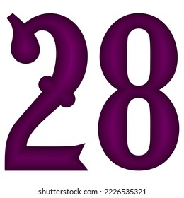Purple Number Twenty Eight Vector Illustration. Number 28 Isolated On A White Background
