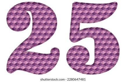 Purple Number Twenty Five Vector Illustration. Number 25 With Hexagonal Pattern Isolated On A White Background
