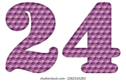 Purple Number Twenty Four Vector Illustration. Number 24 With Hexagonal Pattern Isolated On A White Background
