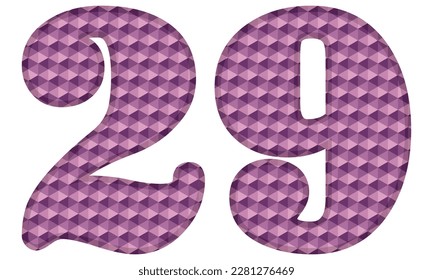 Ilustración Del Vector Número Púrpura Veintinueve. Número 29 Con Patrón Hexagonal Aislado En Fondo Blanco
