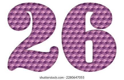 Ilustración De Veintiséis Vectores Púrpura Número. Número 26 Con Patrón Hexagonal Aislado En Fondo Blanco

