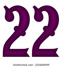 Purple Number Twenty Two Vector Illustration. Number 22 Isolated On A White Background
