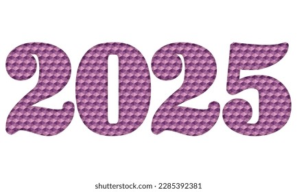 Púrpura Número Dos Mil Veinticinco Vectores Ilustración. Número 2025 Con Patrón Hexagonal Aislado En Fondo Blanco
