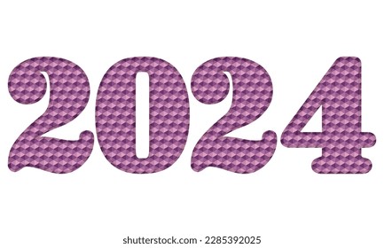 Purple Number Two Thousand Twenty-Four Vector Illustration. Number 2024 With Hexagonal Pattern Isolated On A White Background
