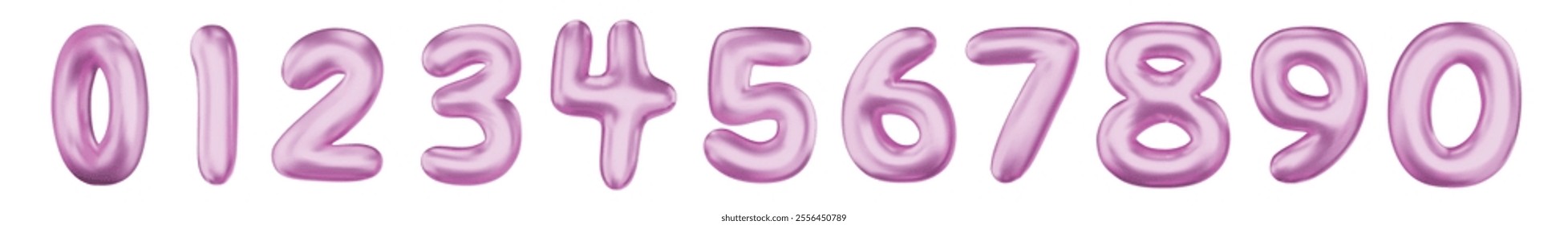 Purple numbers from 0 to 9. Set of bright spherical figures. Realistic 3d design. vector illustration