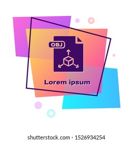 Purple OBJ file document. Download obj button icon isolated on white background. OBJ file symbol. Color rectangle button. Vector Illustration