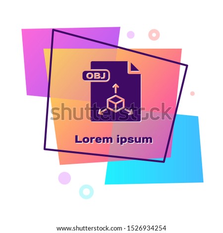 Purple OBJ file document. Download obj button icon isolated on white background. OBJ file symbol. Color rectangle button. Vector Illustration