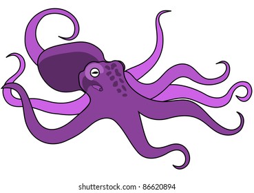 Purple octopus.  Cartoon