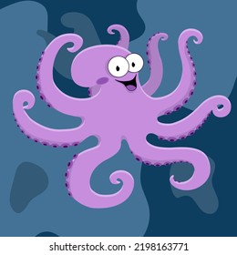 Purple octopus cartoon character. Cute octopus vector flat isolated. Animal illustration for zoo announcement, nature concept, children's book illustration.