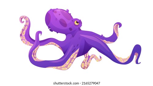 Purple octopus cartoon vector illustration. Sea cute animal