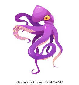Purple octopus cartoon vector illustration. Sea cute animal