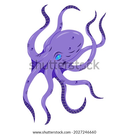 purple octopus, drawing, vector illustration